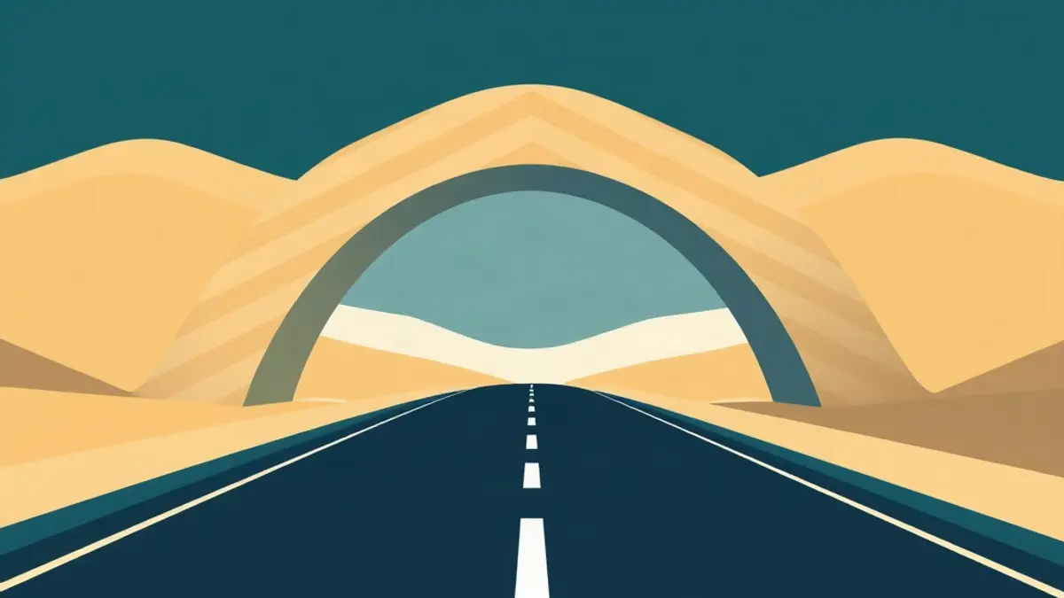Abstract illustration accompanying: Taking a Dubai Rental Car to Oman